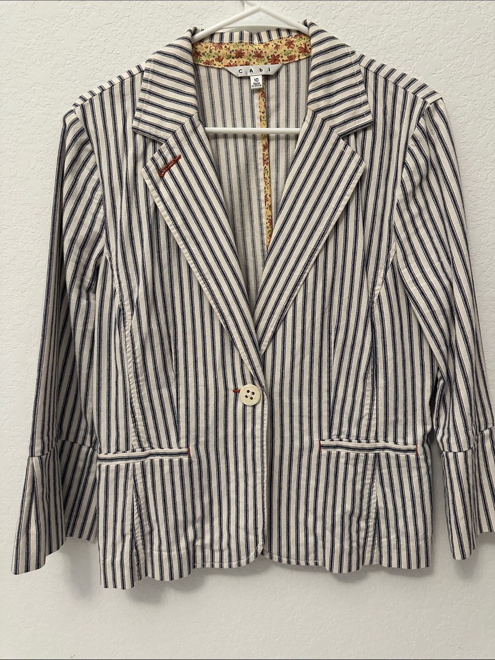 CAbi Blue and White Striped Blazer Jacket